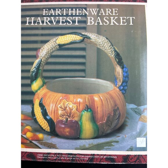 Earthenware Harvest Basket – Ceramic Fall Centerpiece (with Original Box!) - Picture 5 of 5